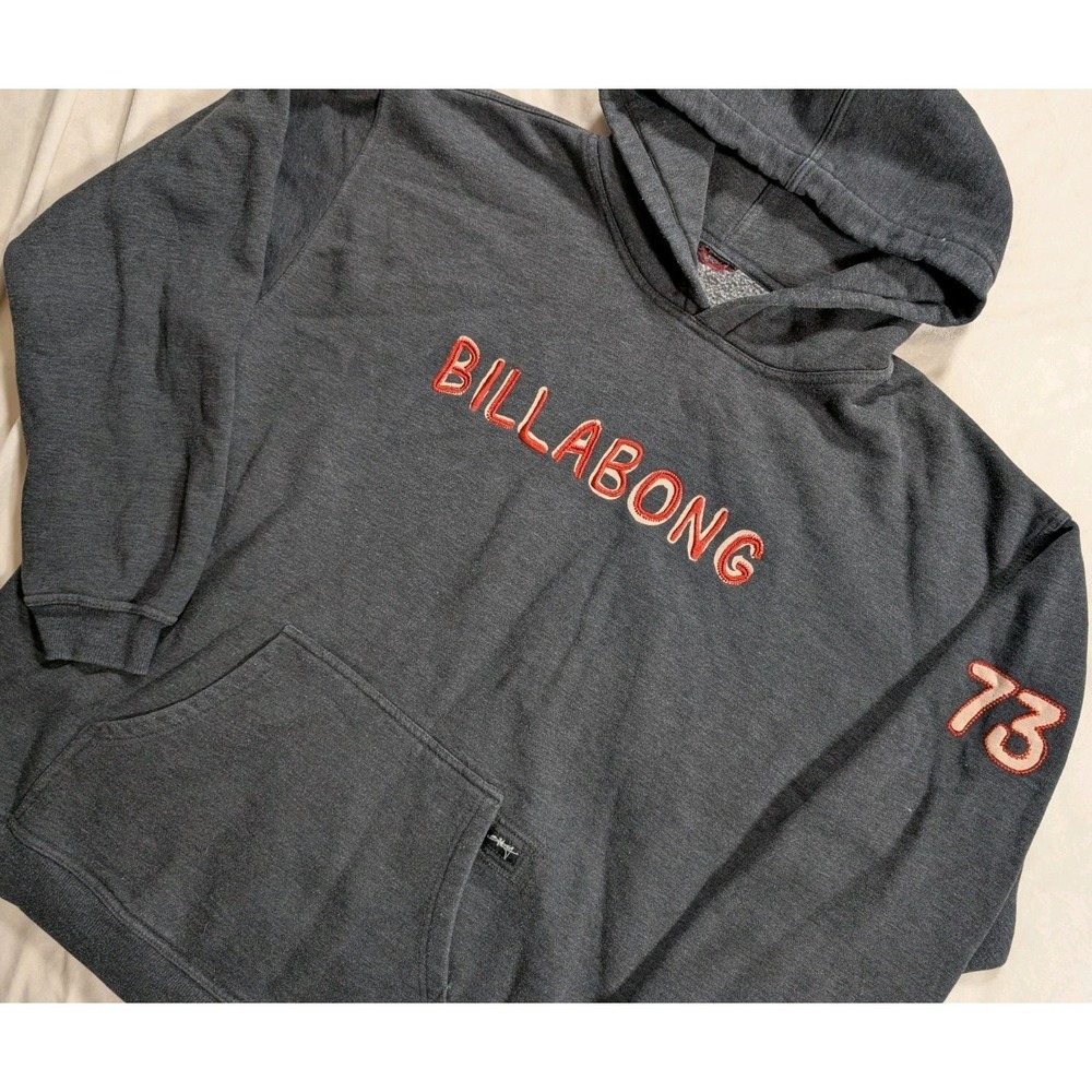 Vintage Billabong Hoodie Mens Large Spellout Y2K Pullover Skate Surf Grey